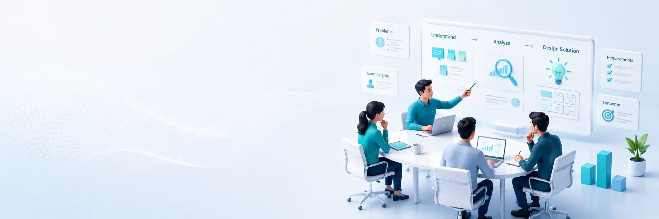 Wide Aveniq banner showing solution design after business discussion and problem understanding