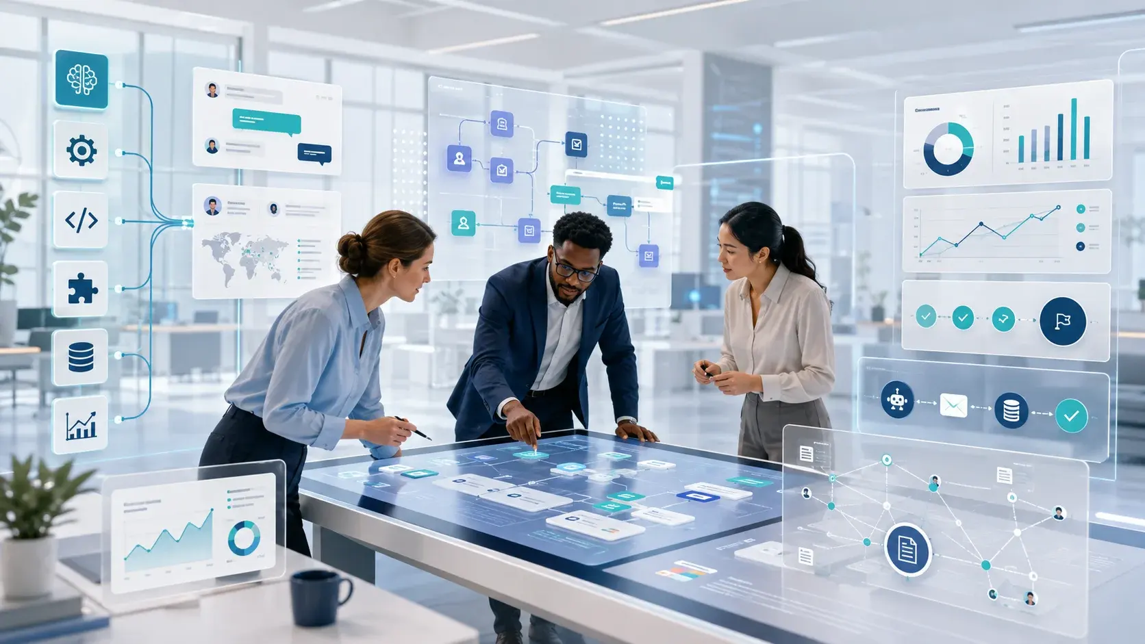 Aveniq capabilities shown as a modern solution ecosystem for AI, automation, software and integration