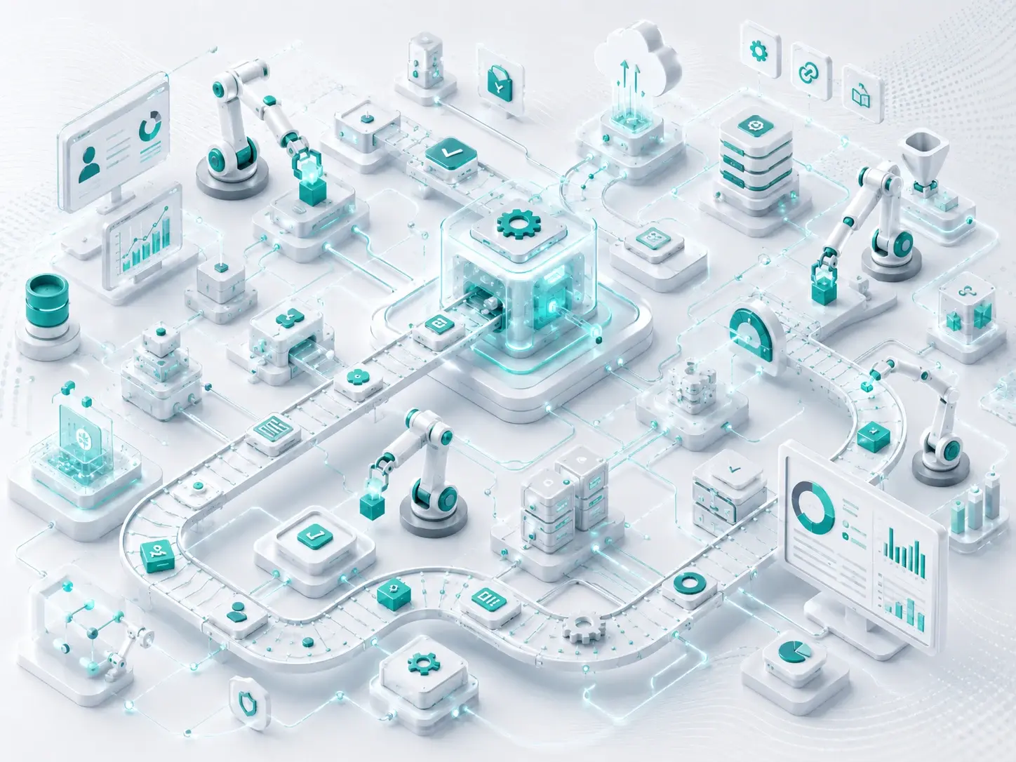 Business workflow automation visual showing connected operations and digital tools